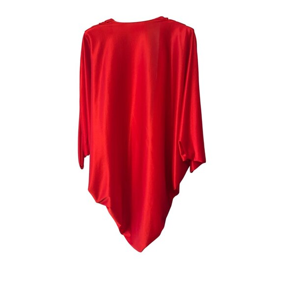 Red Satin-Like Draped Wrap  Evening Cover Up For Women Asymmetrical Vintage 80s - Picture 3 of 4